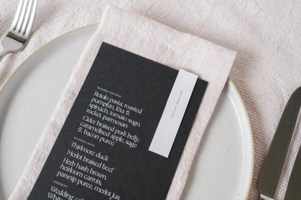 Printed menu, Soho semi-custom collection