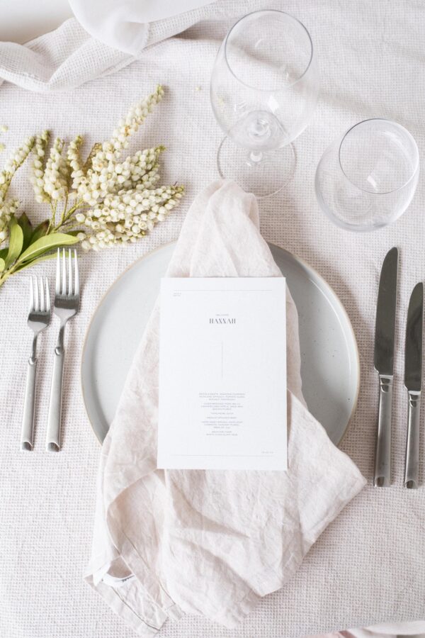 Printed menu, Chelsea semi-custom collection