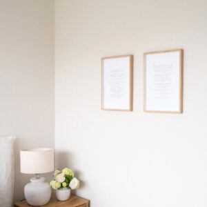 Pair of semi-custom wedding vow prints, framed and styled