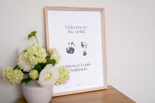 Semi-custom birth print, framed and styled