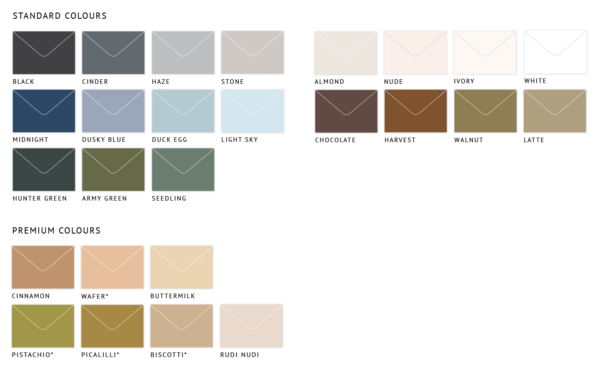 Graphic depicting available envelope colours